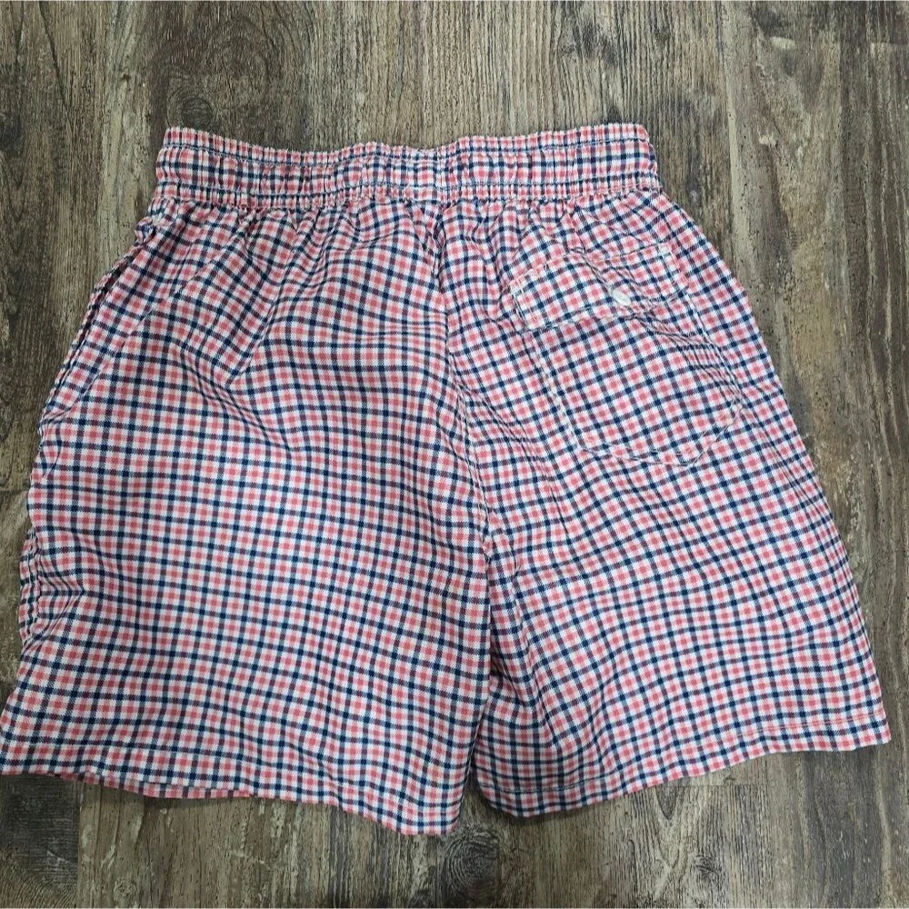 Kanu Red White Blue Gingham Check Swim Trunks Shorts with Mesh Liner Size M